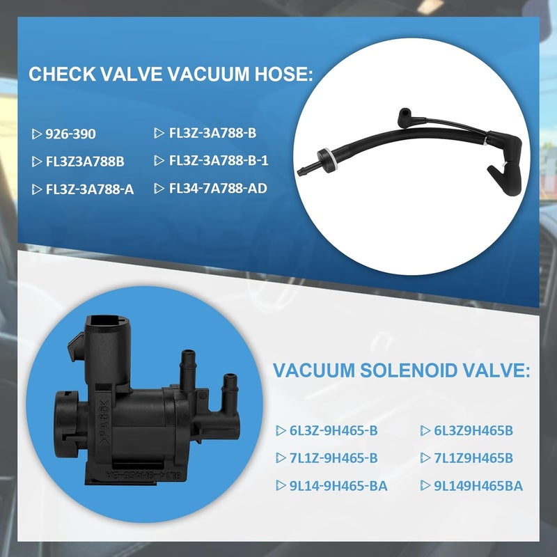 ASKALL 7L1Z-9H465-B 4X4 4WD Vacuum Solenoid Valve FL3Z-3A788-B Check Valve Vacuum Hose Fit for Ford F150 Expedition Lincoln Navigator Replace 926-390 FL34-7A788-AD Auto Hub Lock Vacuum Line Tube - Image 2